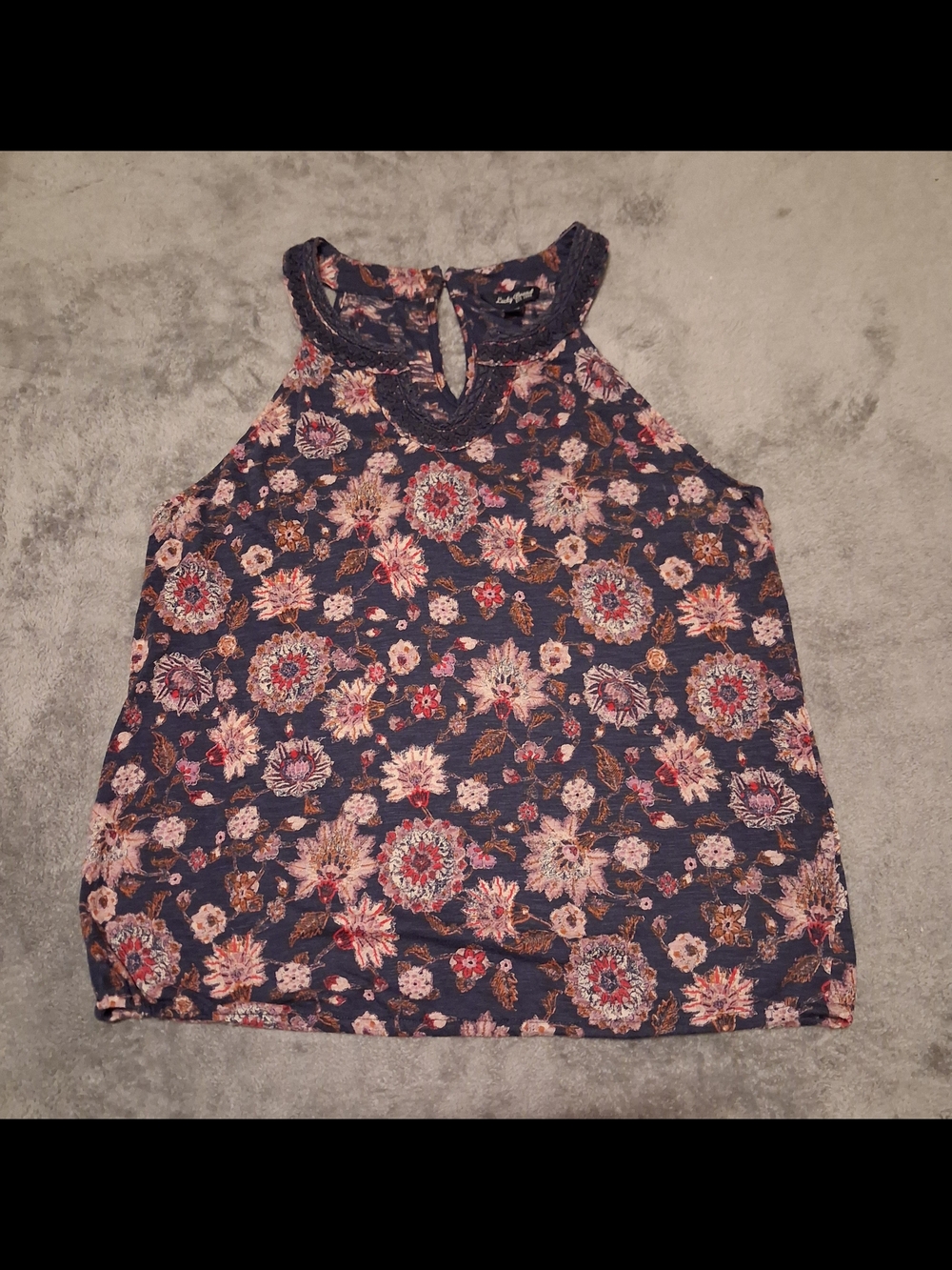 Lucky Brand Navy Floral Tank Halter With Elastic In Bottom - Picture 1 of 5